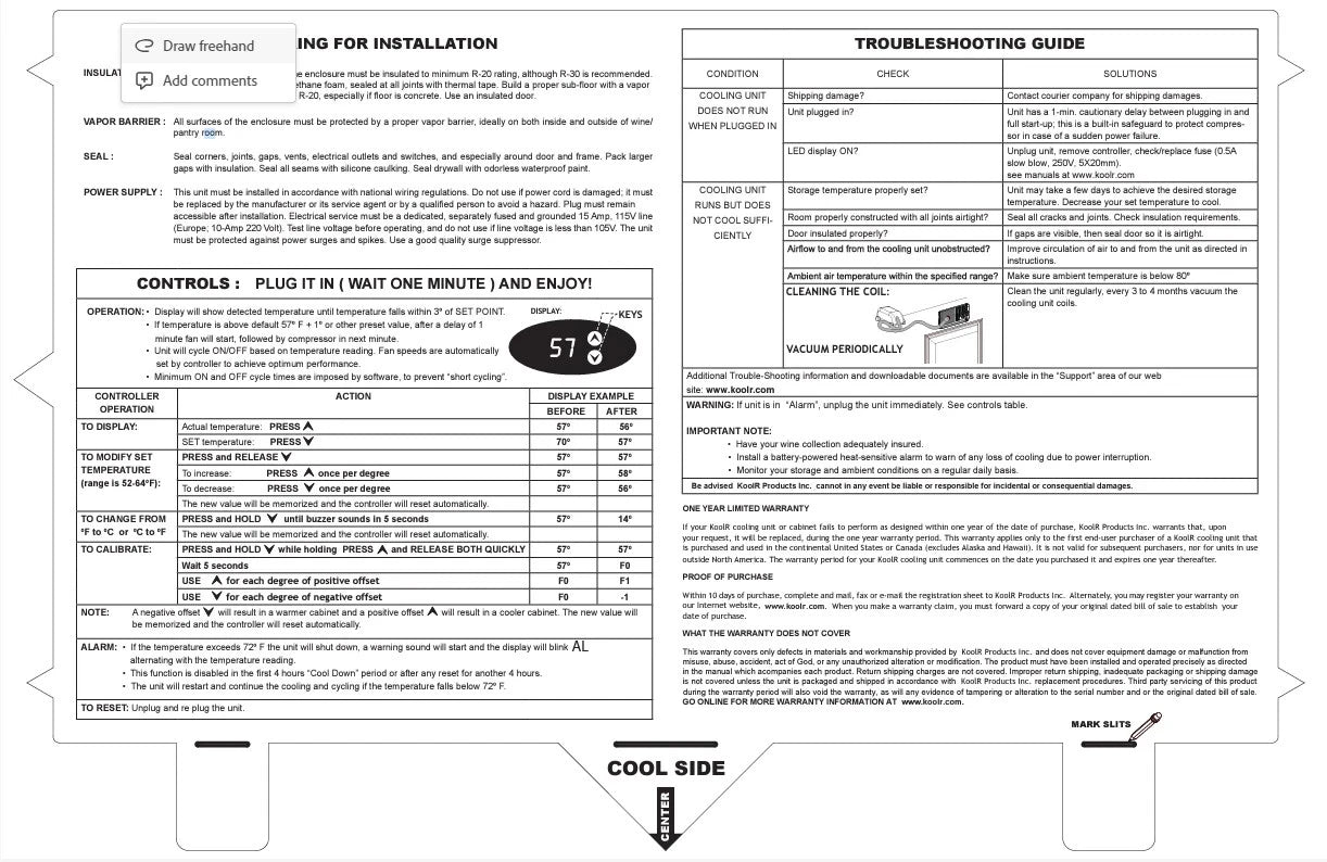 KoolR controls and troubleshooting guide diagram