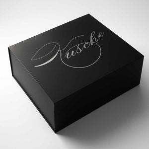 Premium Gift Box, Black with Silver foil Kvsche logo on white background 