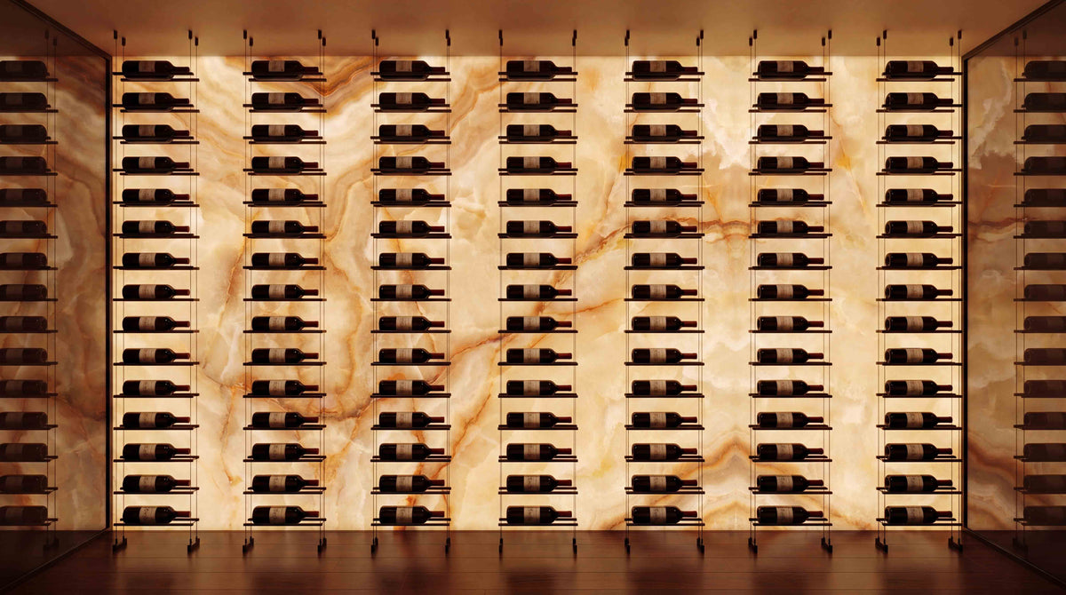 Skyline display against an onyx wall